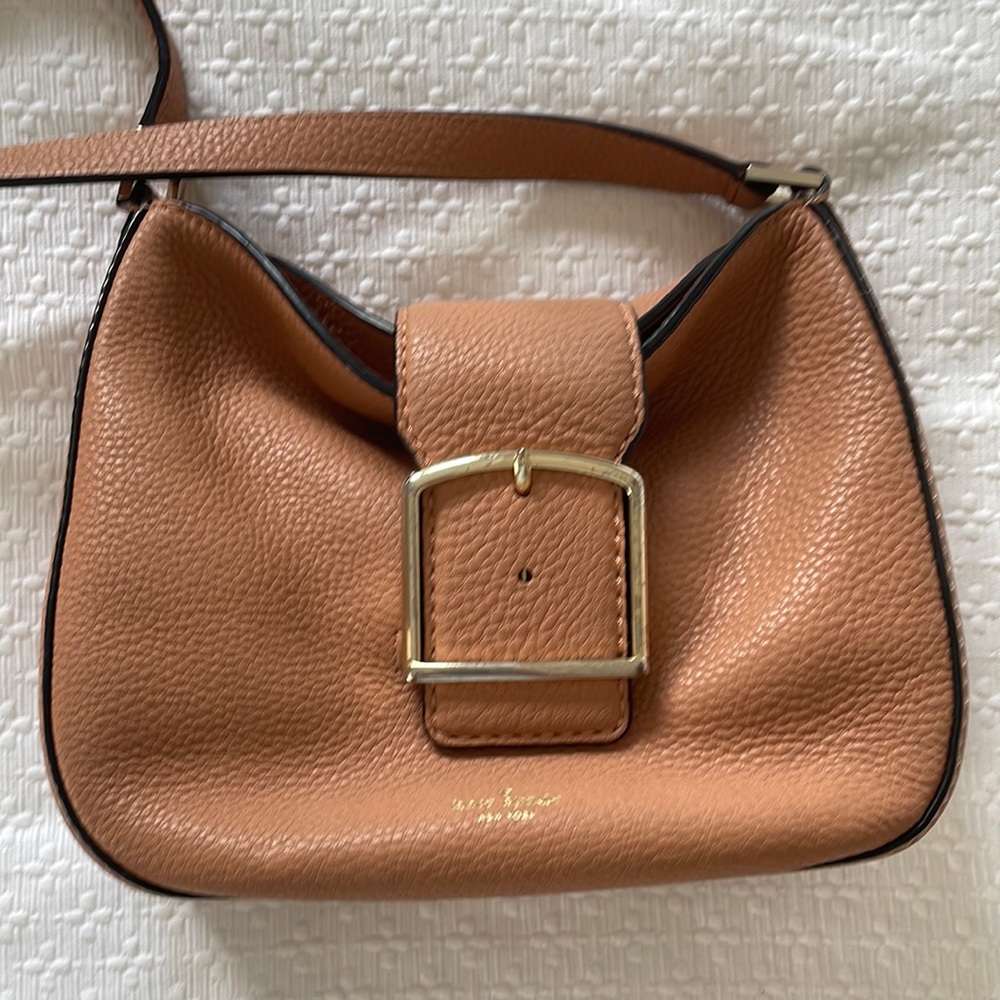 kate spade tan leather crossbody bag with gold buckle